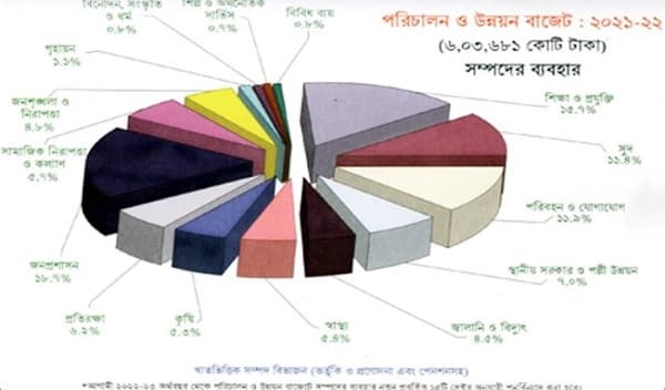 বাজেটে বিভিন্ন খাত ভিত্তিক বরাদ্দ