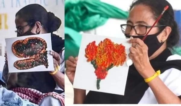 ধরণায় বসে ছবি এঁকেছেন মমতা