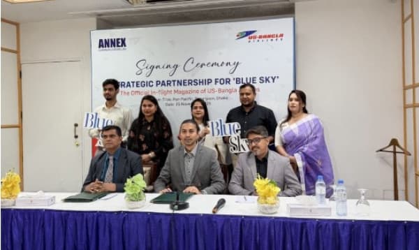 ইউএস-বাংলার ইন-ফ্লাইট ম্যাগাজিন ‘ব্লু স্কাই’ ঢেলে সাজাতে এনেক্স কমিউনিকেশনসের সঙ্গে চুক্তি