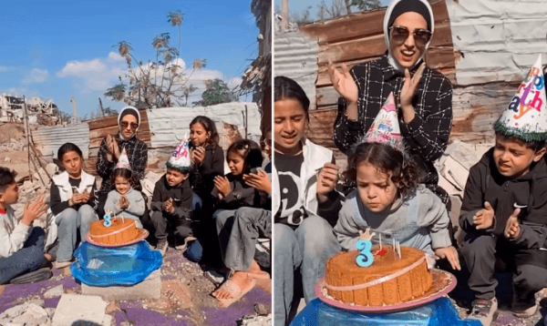 গাজার নিজ বাড়ির ধ্বংসস্তূপে তিন বছরের শিশুর জন্মদিন উদযাপন