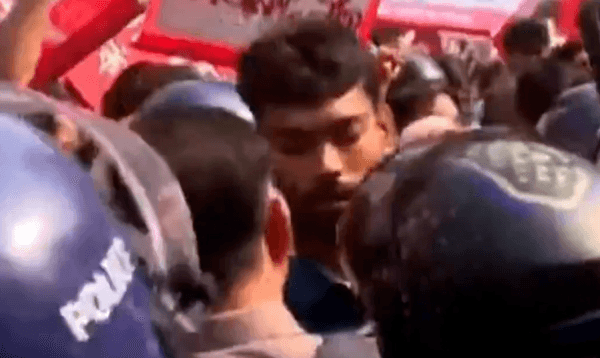 বাম জোটের মিছিলে পুলিশের লাঠিপেটা